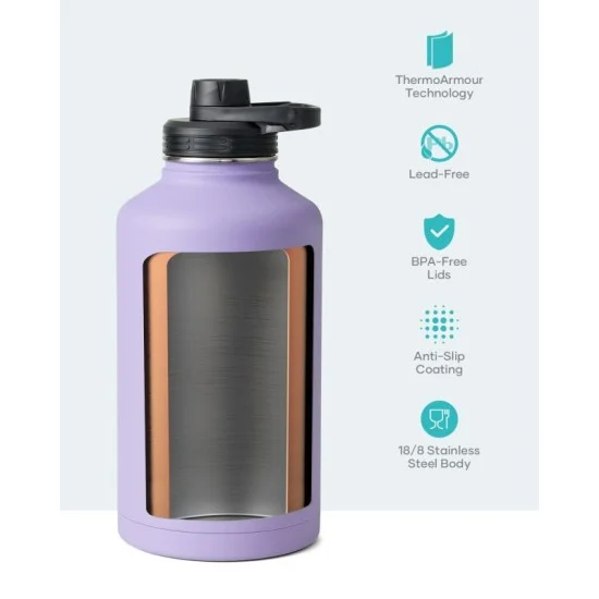 Buzio Trio Series Water Bottle with 3 Lids and Sleev 1.9L - Purple